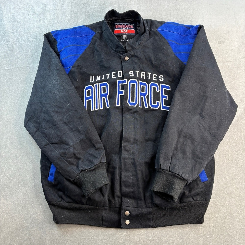 U.S. Air Force Brigade Jacket Black‎ Blue Varsity Bomber Military Coat Mens XL